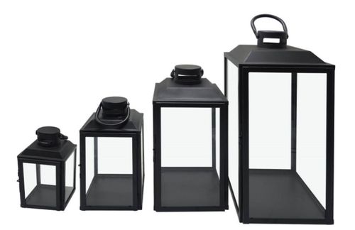 Black Metal Set of 4 Lanterns