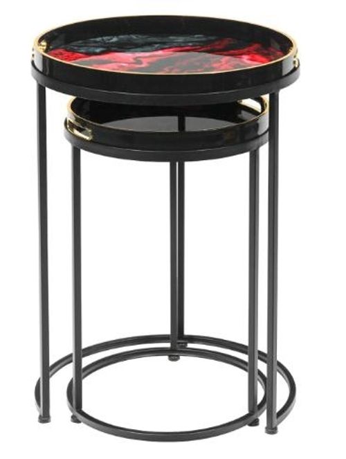 Olin Red and Black Round Nest of 2 Tables