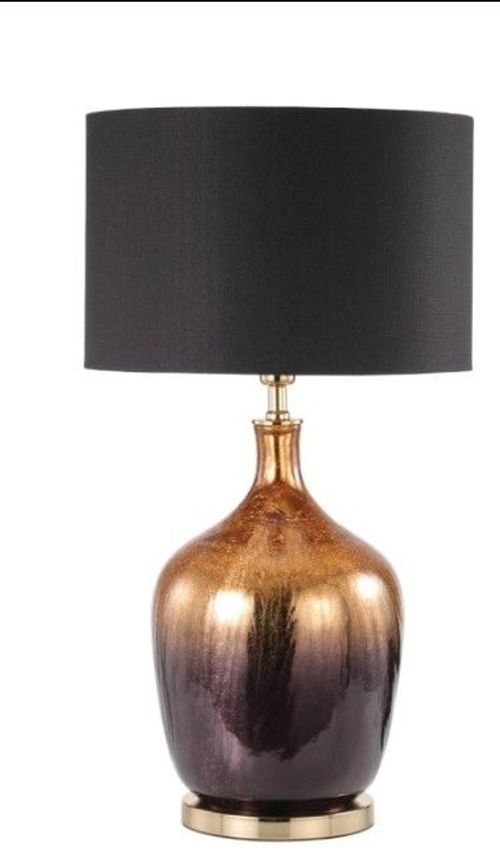 Black Linen Shade Gold and Black Glass Table Lamp