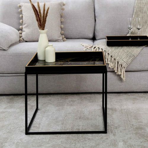 Black and Gold Square Metal Coffee Table with Tray