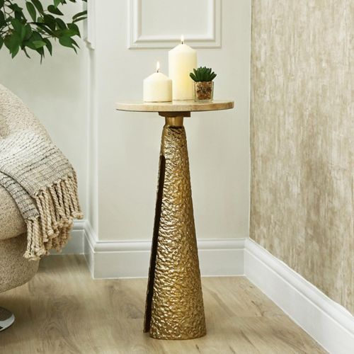 Cream Travertine Marble Round Side Table