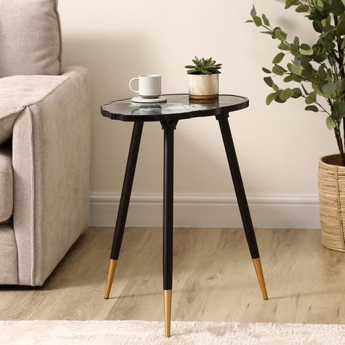 Black and Teal Green Glass End Table