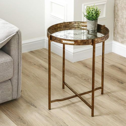 Antique Gold Metal Round Tray End Table