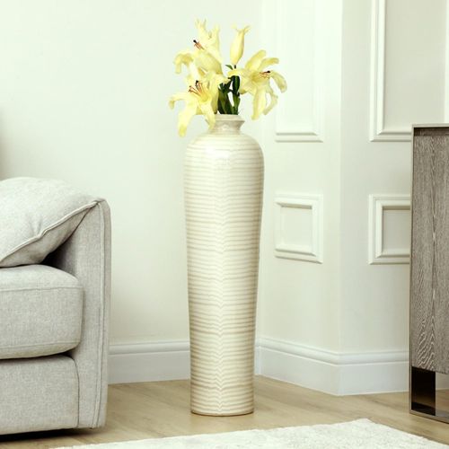 Beige and Brown Stripes Ceramic Large Vase