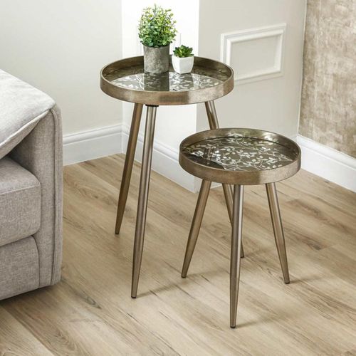 Champagne Metal Round Nest of 2 Tray Tables