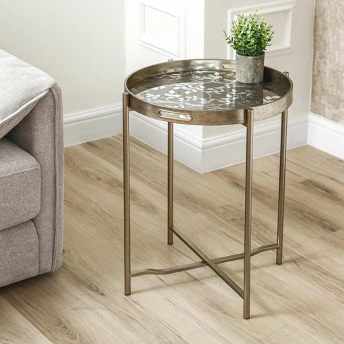 Champagne Metal Round Tray End Table