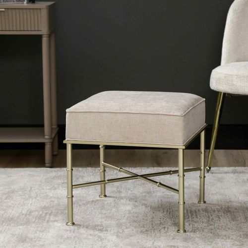 Cream Linen Fabric Ottoman Square Stool