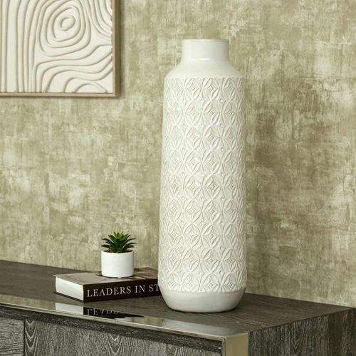 Handmade White Carved Ceramic Vase