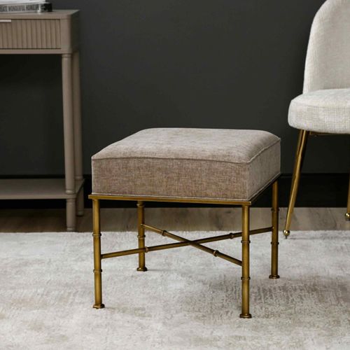 Taupe Linen Fabric Ottoman Square Stool