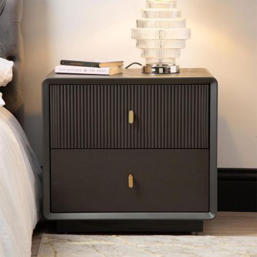 Amelie Smoke Grey Elm 2 Drawer Bedside Cabinet
