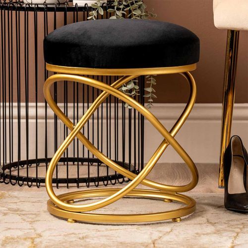 Black Velvet Fabric Rizzo Round Stool