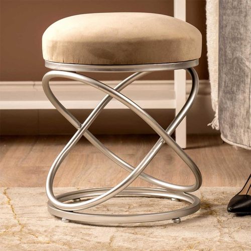 Taupe Velvet Fabric Rizzo Round Stool
