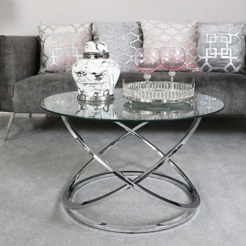 Clear Glass and Chrome Rizzo Round Coffee Table