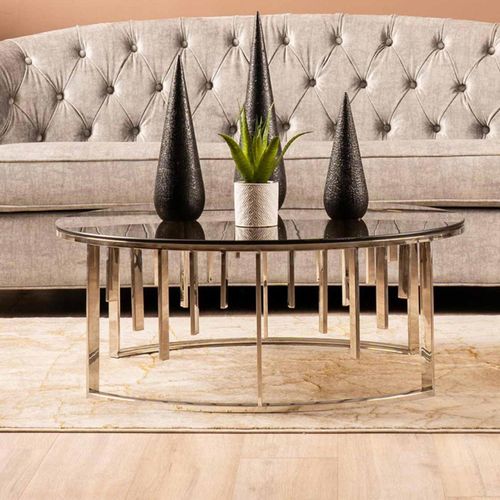 Owen Smoke Glass and Chrome Round Coffee Table