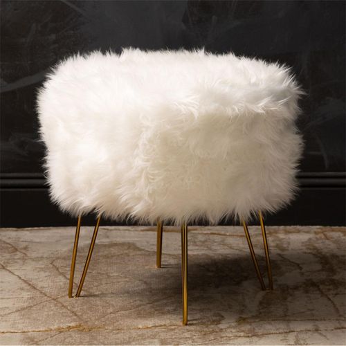 White Faux Fur Ottoman Round Stool