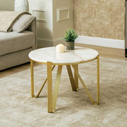 Yohan White Marble and Gold Metal Round Coffee Table