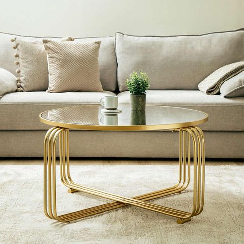 Yuan Mirrored and Gold Metal Round Coffee Table