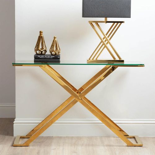 Axel Clear Glass and Gold Metal Console Table