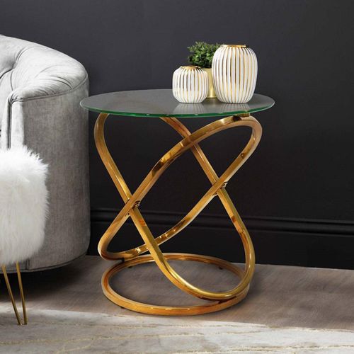 Clear Glass and Gold Metal Rizzo Round End Table