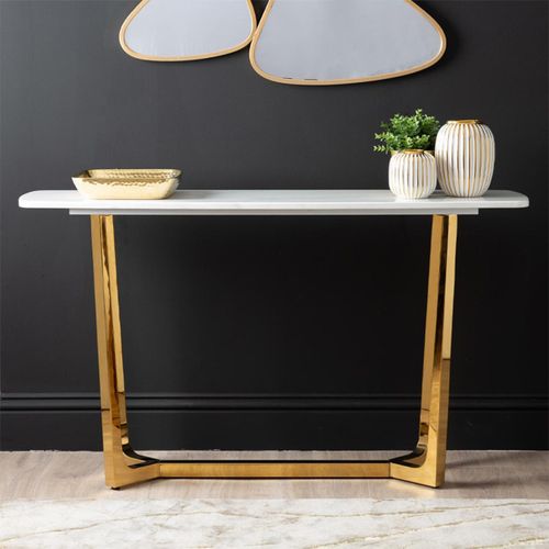 Meghan White Marble and Gold Metal Console Table