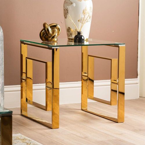 Apex Glass and Gold Metal Square End Table
