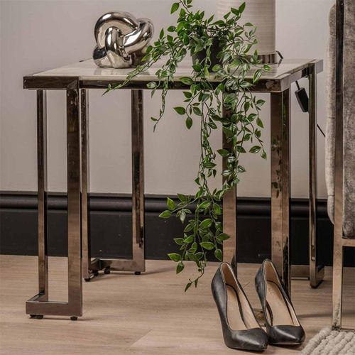 Aamari White Marble Effect and Grey Metal Square End Table
