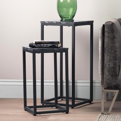 Alora Marble Effect Black Square Side Table - Set of 2