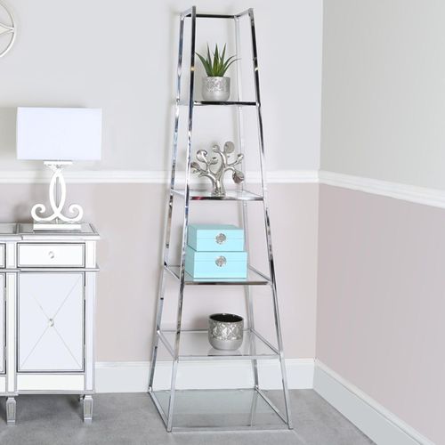 Logan Clear Glass and Chrome Ladder Open Shelving Unit
