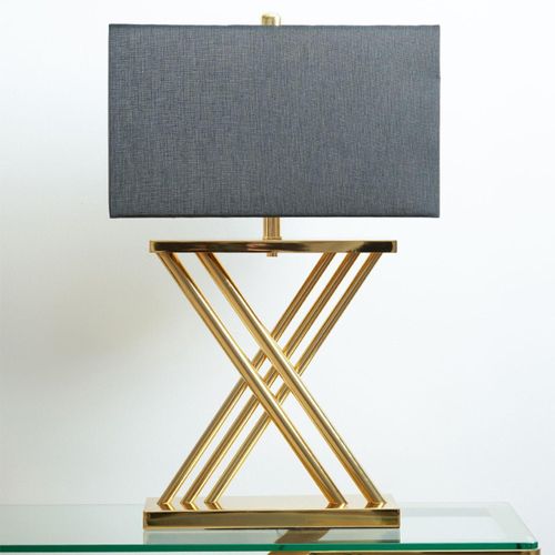 Black Linen and Gold Metal Table Lamp