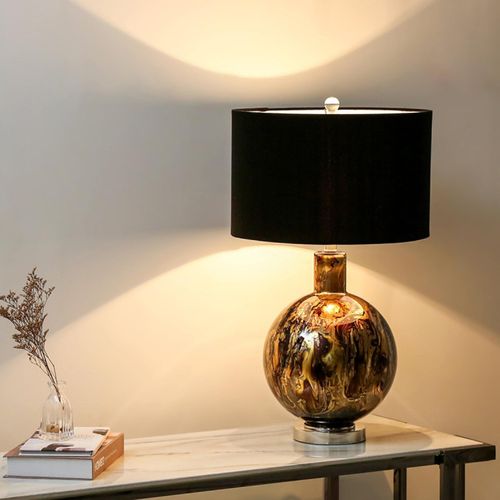 Black Velvet Fabric and Gold Glass Table Lamp