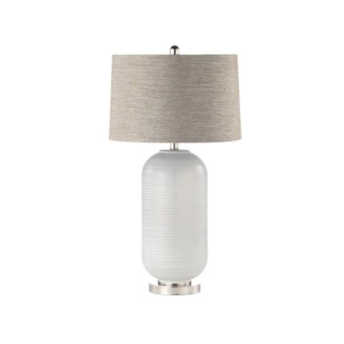 Brown Linen and Grey Stripe Glass Table Lamp