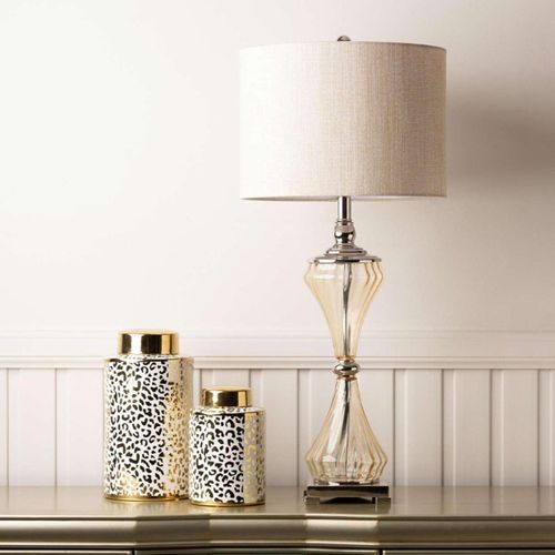 Cream Linen and Tapioca Clear Glass Table Lamp