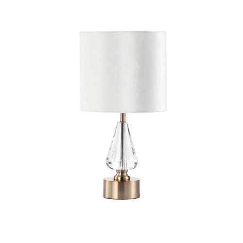 Cream Velvet Fabric and Crystal Table Lamp