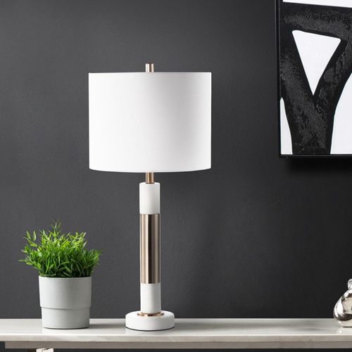 White Linen and Ceramic Table Lamp