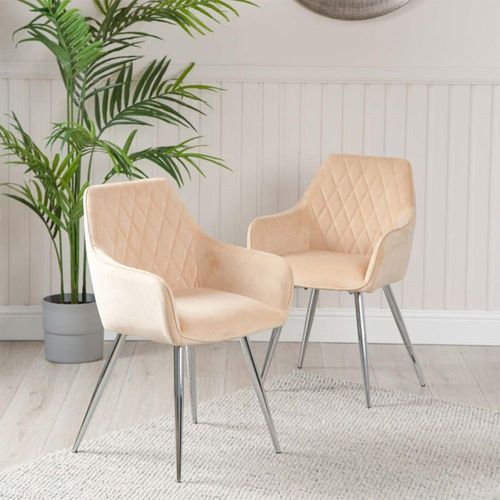 2 x Quinn Champagne Velvet Fabric Dining Chair with Chrome Legs