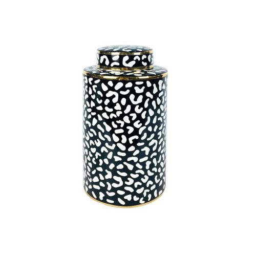 Black and White Paw Print Ceramic Ginger Jar