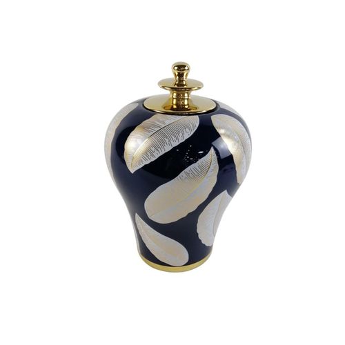 Blue and White Leaves Ceramic Small Ginger Jar