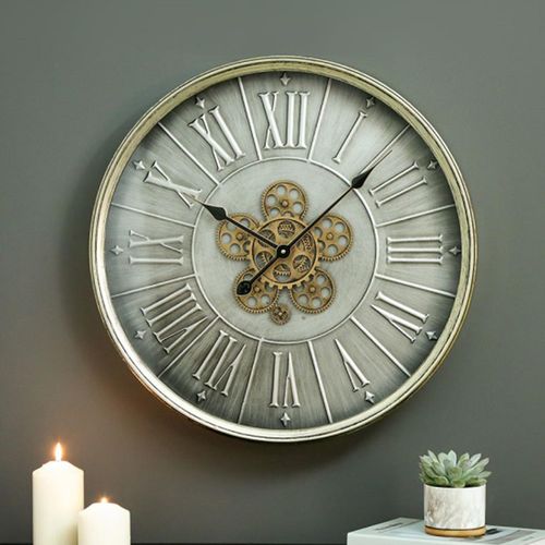 Dark Grey Gears Round Wall Clock