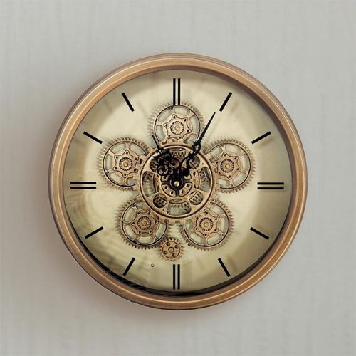Gold Gears Round Wall Clock