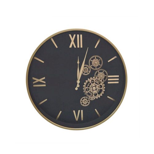 Industrial Black and Gold Gears Metal Round Wall Clock