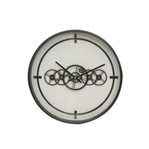 Industrial White and Black Gears Round Wall Clock