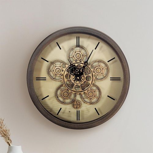 Industrial Copper Gears Round Wall Clock