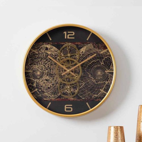 Industrial Gold Gears Round Wall Clock
