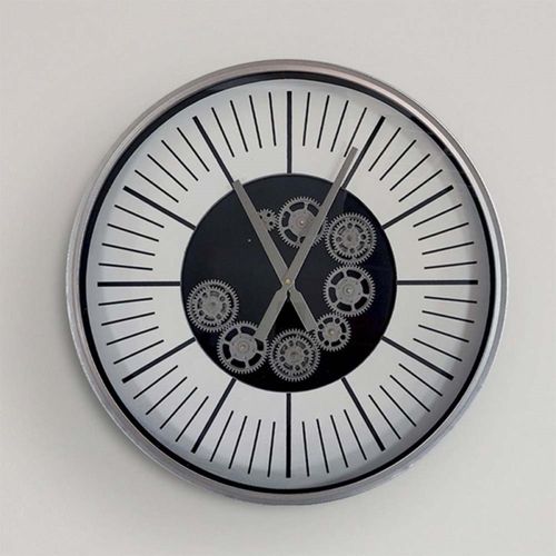 Industrial Silver Gears Round Wall Clock