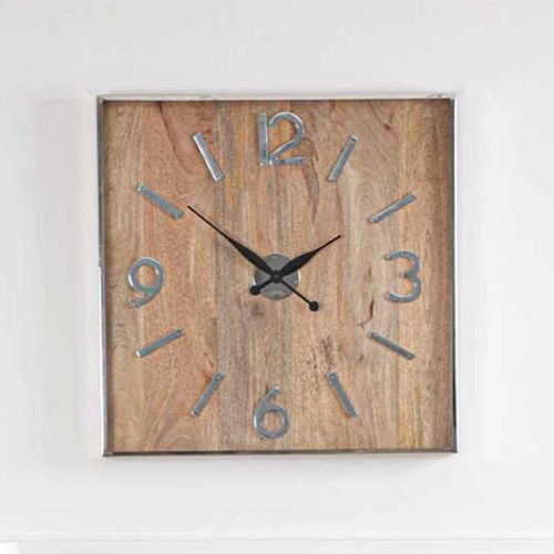 Wood and Metal Square Wall Clock
