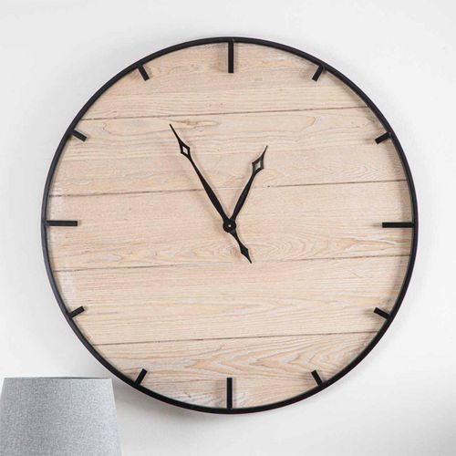 Wood and Black Round Wall Clock