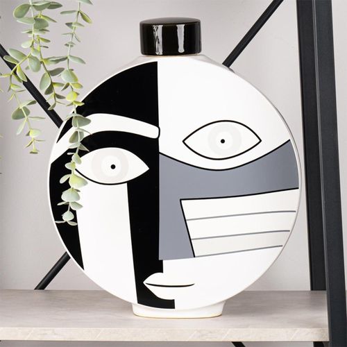 White and Black Face Abstract Ceramic Ginger Jar