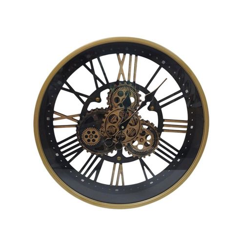 Industrial Gold and Black Gears Round Wall Clock