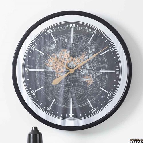 Industrial Black and Gold Gear Round Wall Clock
