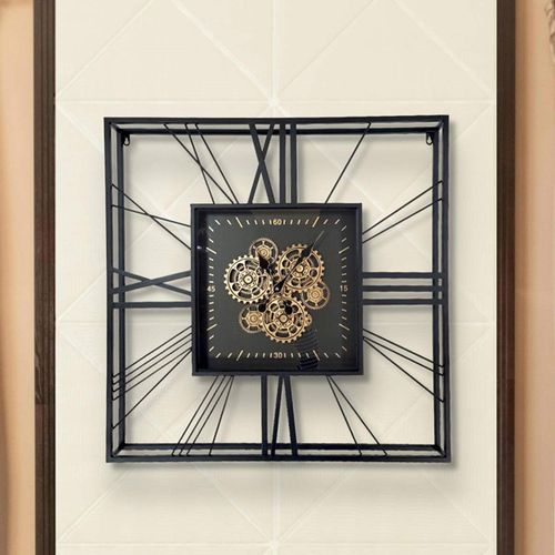 Industrial Black Gears Square Large Wall Clock